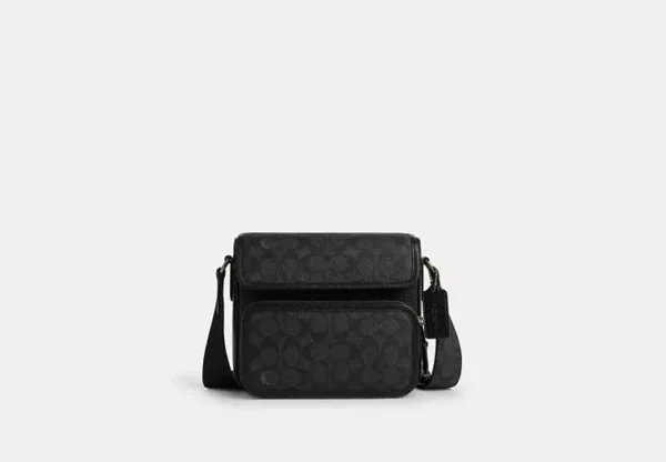 COACH SULLIVAN FLAP CROSSBODY BAG IN SIGNATURE CANVAS - CZ396 (GUNMETAL/CHARCOAL/BLACK)